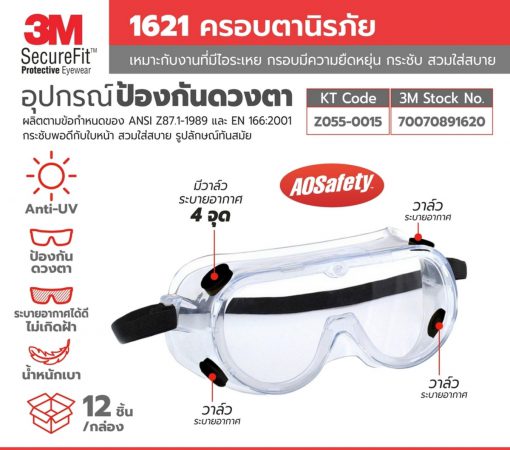 แว่นตาป้องกันสารเคมี 3M